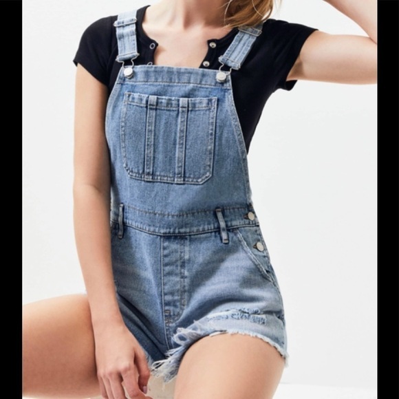🌸2/$25 PacSun Favorite Blue Overall Shorts Frayed Hem Distressed Details - Picture 1 of 15